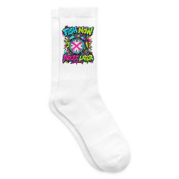 Fisch Jetzt, Adult Later Neon Graffiti - Tennissocken - Weiß - Rechts