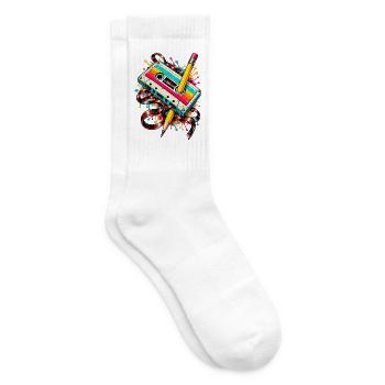 Retro Kassetten-Kunststift-Splash - Tennissocken - Weiß - Rechts