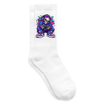 Neon-Graffiti-Gamer-Skelett – Gamer-Geschenk - Tennissocken - Weiß - Rechts
