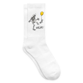 Tja, Scheiße, Skelett, fliegender Fuß, gelber Ballon-Meme - Tennissocken - Weiß - Rechts