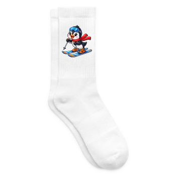 Süßer Pinguin auf Ski Cartoon Wintersport - Tennissocken - Weiß - Rechts