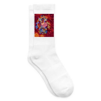 Herz und Blüten mit feurig rotem Hintergrund - Tennissocken - Weiß - Rechts