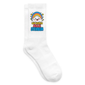 Wir werden alle sterben – Regenbogen Humor HELL - Tennissocken - Weiß - Rechts