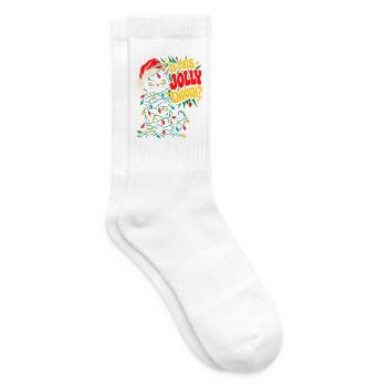 Grimmiger Weihnachtskater mit Lichtern - Tennissocken - Weiß - Rechts