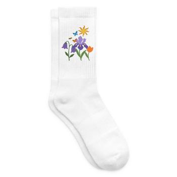 Blumen botanisch Blumenmotiv Illustration Pflanze - Tennissocken - Weiß - Rechts