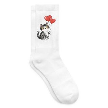 Süße Katze Herz Luftballon Katzenliebe T-Shirt - Tennissocken - Weiß - Rechts