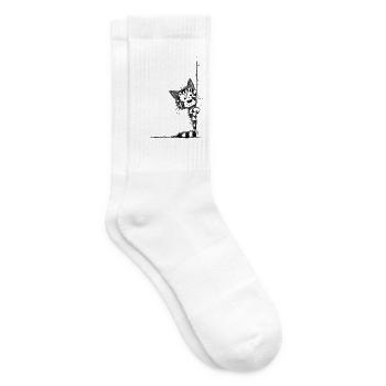 Getigerte Katze Sketch schaut um die Ecke - Tennissocken - Weiß - Rechts