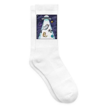 Katze UFO Entführung - Tennissocken - Weiß - Rechts