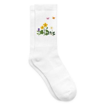 Blumen botanisch Naturmotiv Zeichnung - Tennissocken - Weiß - Rechts