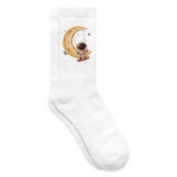 Astronaut schaukelt auf goldenem Halbmond - Tennissocken - Weiß - Rechts