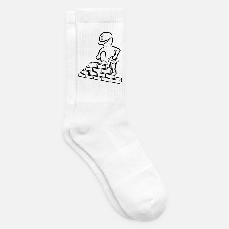 Bauarbeiter mit Maurerkelle, Mörtel und Mauer - Tennissocken - Weiß