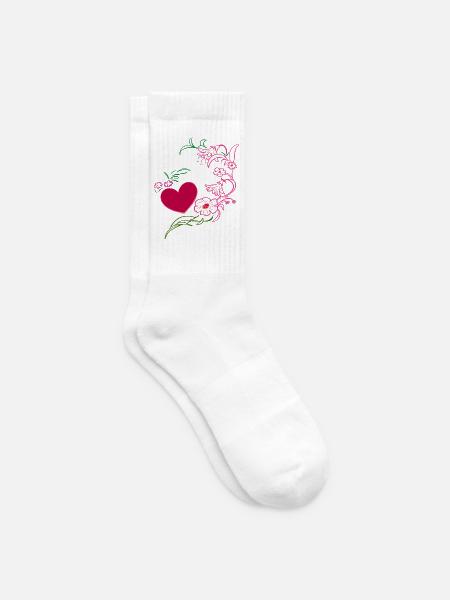 Blumenranke mit Herz - Tennissocken - Weiß