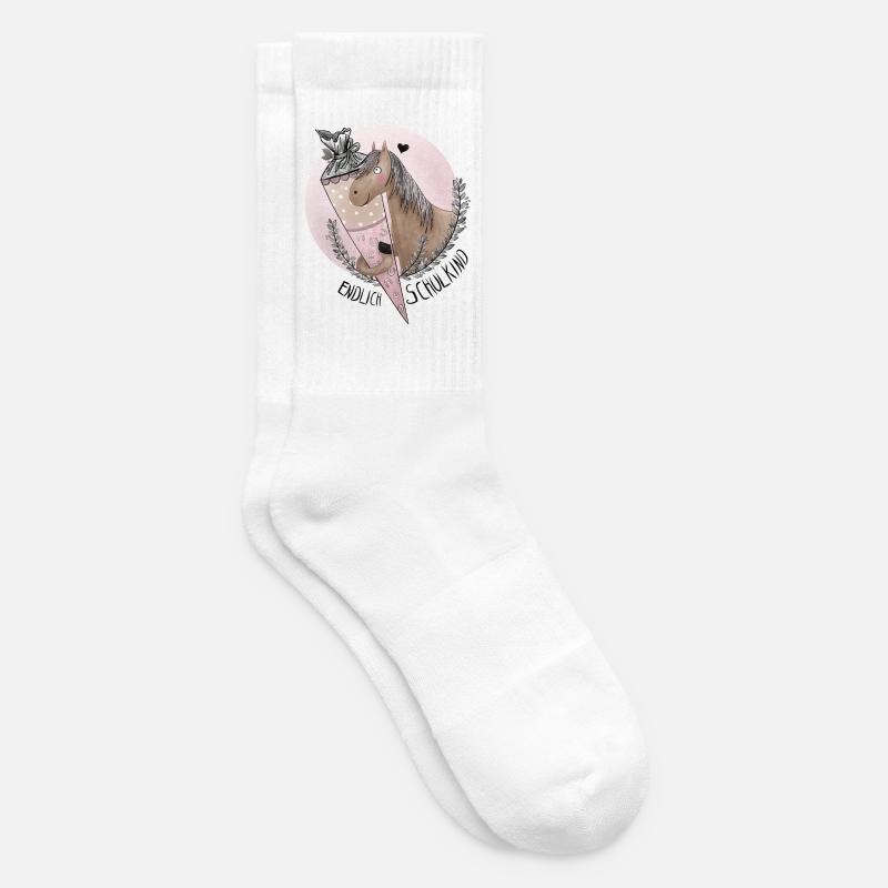 Endlich Schulkind Pferd mit Schultüte - Tennissocken - Weiß
