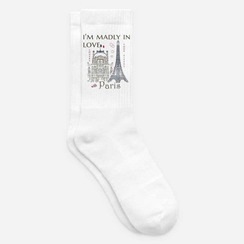 Paris, Louvre et la Tour Eiffel dessinés à la main - Chaussettes de tennis - blanc