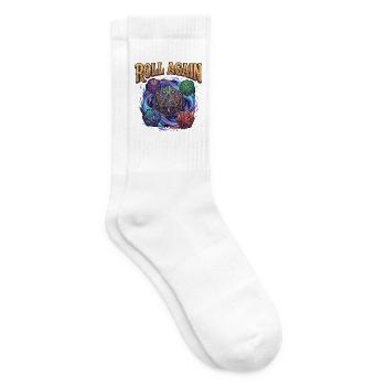 Noch einmal würfeln – Tabletop-RPG TTRPG Würfelgoblin D20 - Tennissocken - Weiß - Rechts