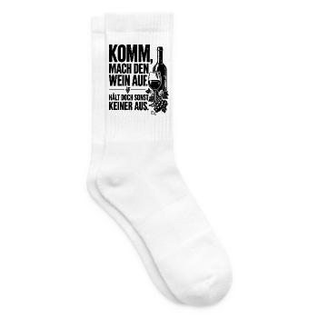 Komm mach den Wein auf. Hält doch sonst keiner aus - Tennissocken - Weiß - Rechts
