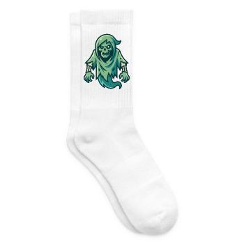 Gruseliger grüner Cartoon-Geist mit skelettartigen Zügen - Tennissocken - Weiß - Rechts