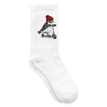 Pinguin auf dem Tretroller – Vintage-Stil - Tennissocken - Weiß - Rechts