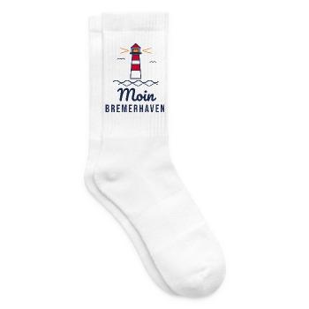 Moin Bremerhaven – Leuchtturm Nordsee Motiv - Tennissocken - Weiß - Rechts