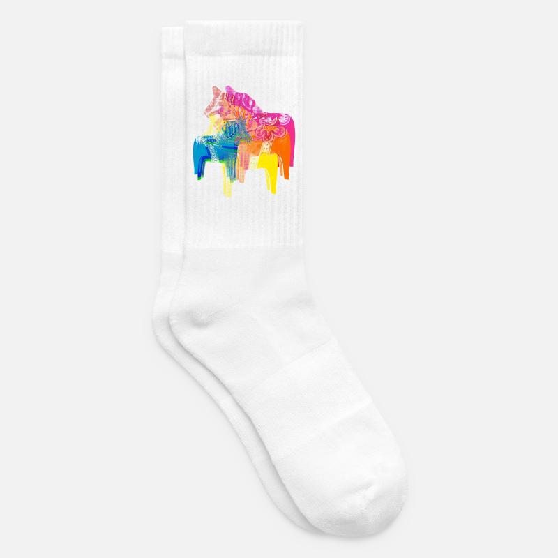 Pop Art Dala Pferde -Weihnachts Pulli Skandi Style - Tennissocken - Weiß