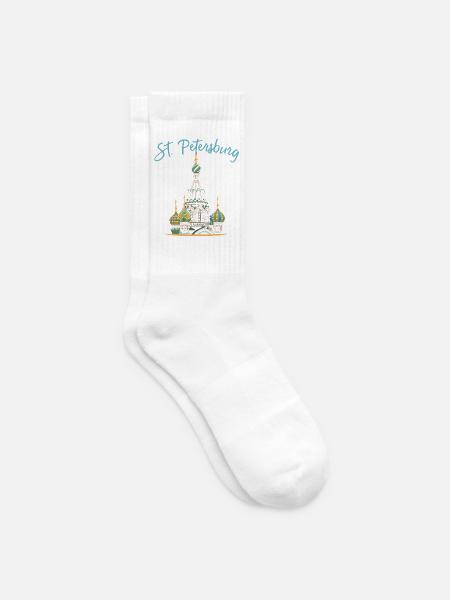 St. Petersburg, Kirche, Russland, Strichzeichnung - Tennissocken - Weiß