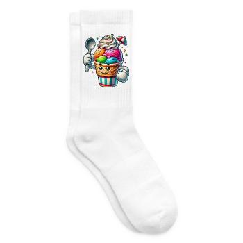 cheerful cartoon ice cream motif for summer fun - Tennis socks - white - Right