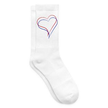 Ein rotes und ein blaues Herz zusammen - Tennissocken - Weiß - Rechts