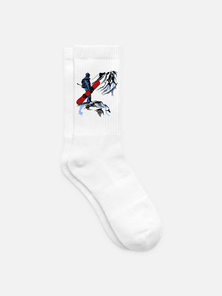 Snowboarder mit roten Brett – Kontrastkunst - Tennissocken - Weiß
