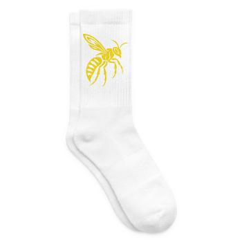Yellow wasp silhouette on black - Tennis socks - white - Right