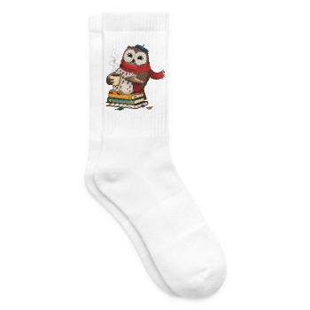 Chouettes douillettes apprennent du temps avec du thé - Chaussettes de tennis - blanc - Droite