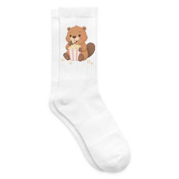 Süßer Biber mit Popcorn – Lustiges Kino-Motiv  - Tennissocken - Weiß - Rechts