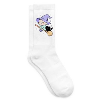 Kleine Hexe mit Katze - Tennissocken - Weiß - Rechts