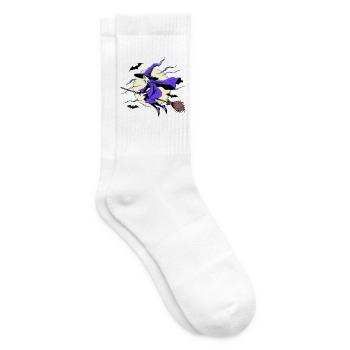 Hexe auf Besen - Tennissocken - Weiß - Rechts