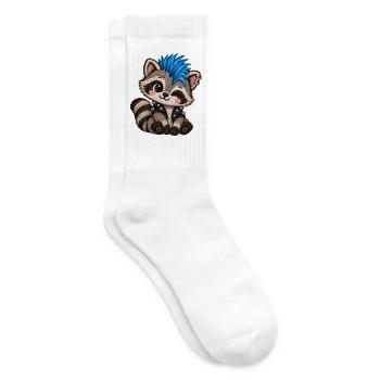 Punk Waschbär mit blauem Iro – Stickmotiv Optik - Tennissocken - Weiß - Rechts