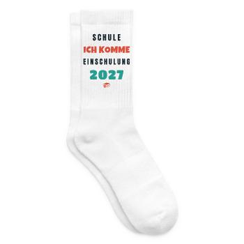 Schule ich komme Einschulung 2027 Schulkind - Tennissocken - Weiß - Rechts