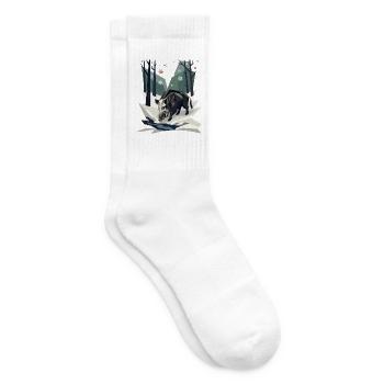 Wildschwein im Low-Poly-Winterwald - Tennissocken - Weiß - Rechts