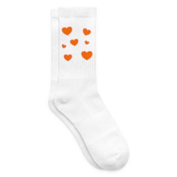 Orangefarbene Herzen mit rosa Kontur - Tennissocken - Weiß - Rechts