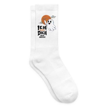 Kleiner Gruselgeist mit lustigem Halloween-Gruß - Tennissocken - Weiß - Rechts