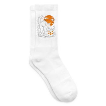 Schwarze Katze im Licht der Kürbislaterne - Tennissocken - Weiß - Rechts
