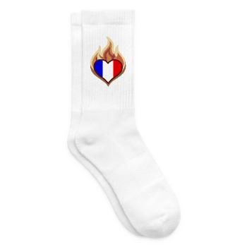 Flammenherz mit Frankreichflagge - Tennissocken - Weiß - Rechts