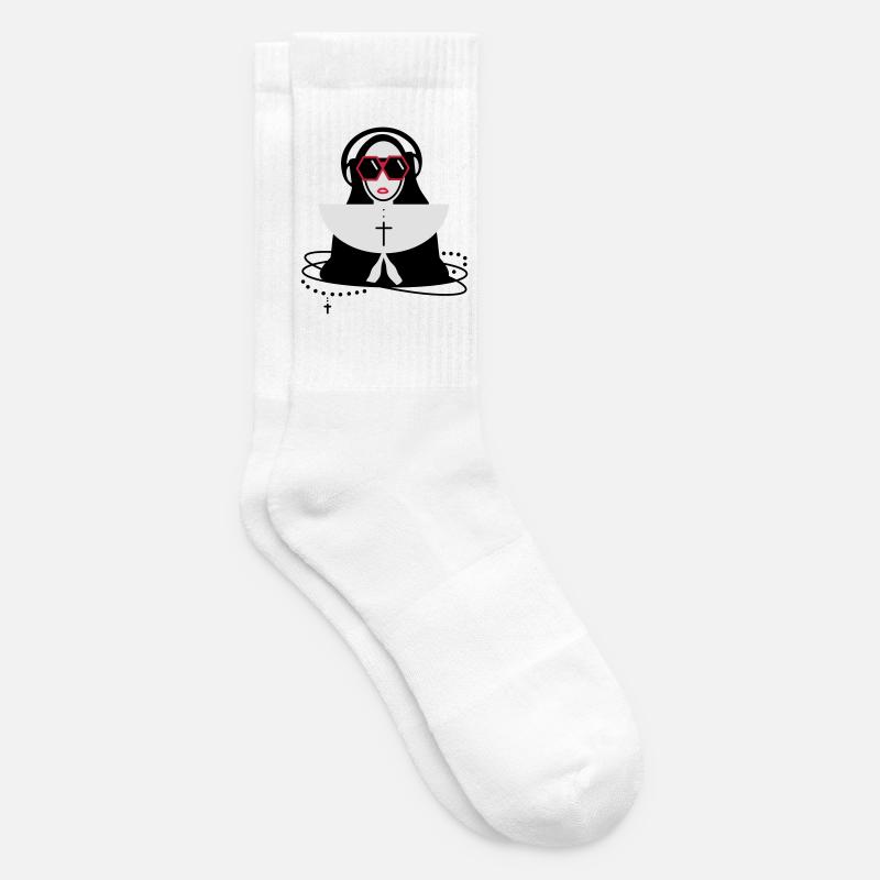 Nonne mit Sonnenbrille und Kopfhörer - Tennissocken - Weiß