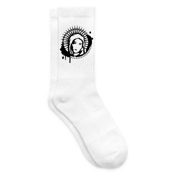 Holy Mary portrait graffiti stencil - Tennis socks - white - Right