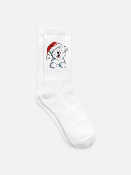 Neugierige Weihnachtskatze - Katze - Geschenk - Tennissocken - Weiß