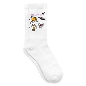 Halloween Pumpkin and Bat Design - Tennis socks - white - Right