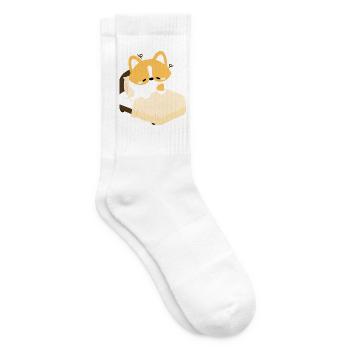 Corgi fatigué sur le lit - Chaussettes de tennis - blanc - Droite