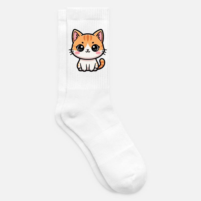 Chibi Tabby Kitten Tee Art - Tennis socks - white