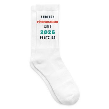 Endlich Führerschein 2026 Platz da - Geschenk - Tennissocken - Weiß - Rechts