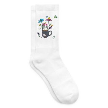 Blumen in einem Becher mit Huhn - Tennissocken - Weiß - Rechts