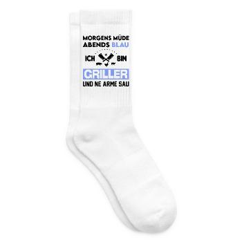Morgens müde Abends Blau Arme Sau Grillsprüche - Tennissocken - Weiß - Rechts