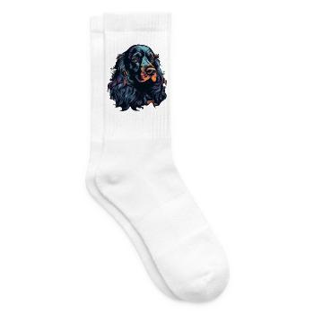 Spaniel Hund Kopf Schwarz Bunt - Tennissocken - Weiß - Rechts
